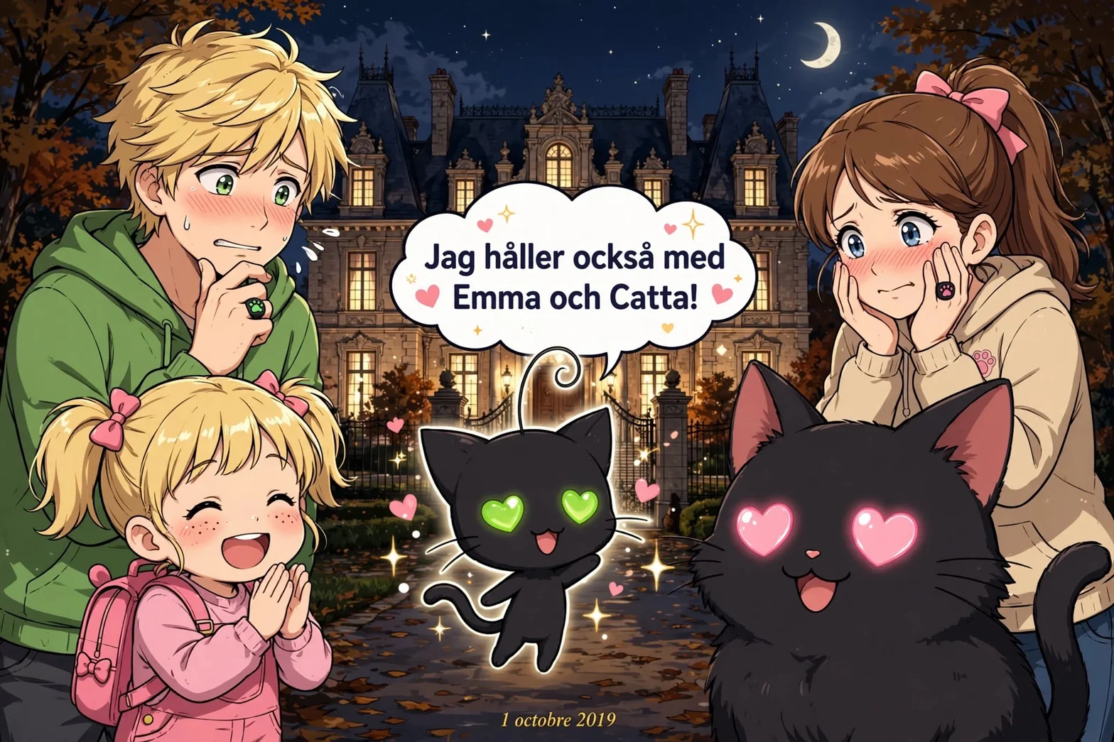 Höst vid slottet med gyllene löv och stämningsfull belysning.